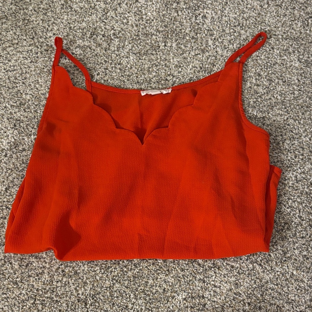 Vibrant Red Scalloped Women's Blouse